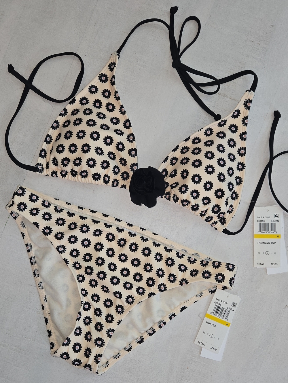 Salt + Cove Black Cream Floral Bikini Set Convertible Top NWT Juniors Medium